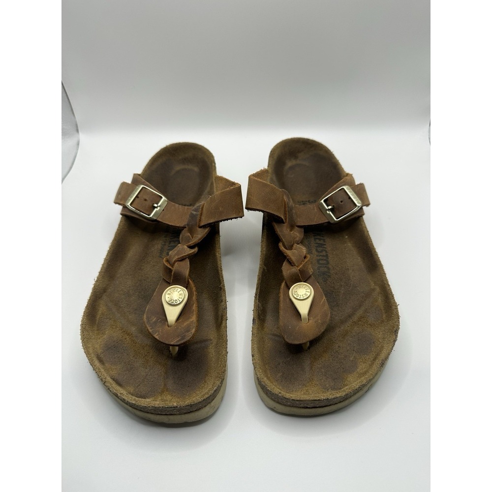 Birkenstock Gizeh Braided Cognac Brown Oiled Leather Thong Sandals Women's 38/7